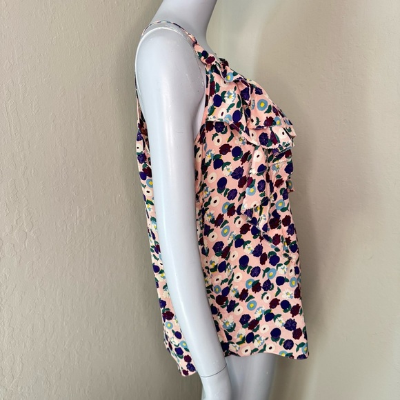 REBECCA TAYLOR 100% Silk Floral Tank Top Ruffle Blouse Multicolor Pink Size 8 - Picture 9 of 14